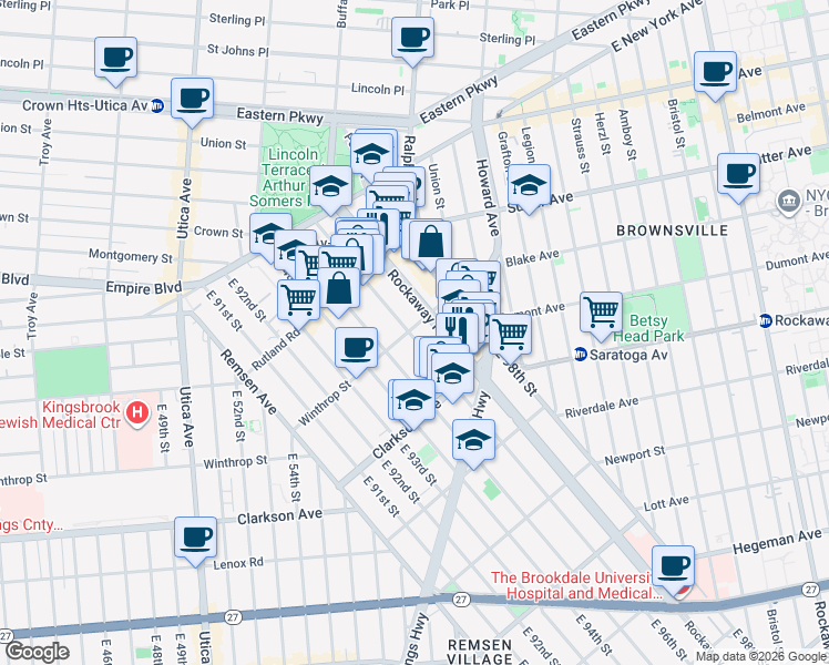map of restaurants, bars, coffee shops, grocery stores, and more near in Brooklyn