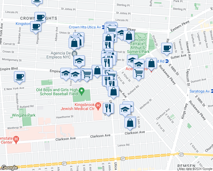 map of restaurants, bars, coffee shops, grocery stores, and more near 835 Maple Street in Brooklyn