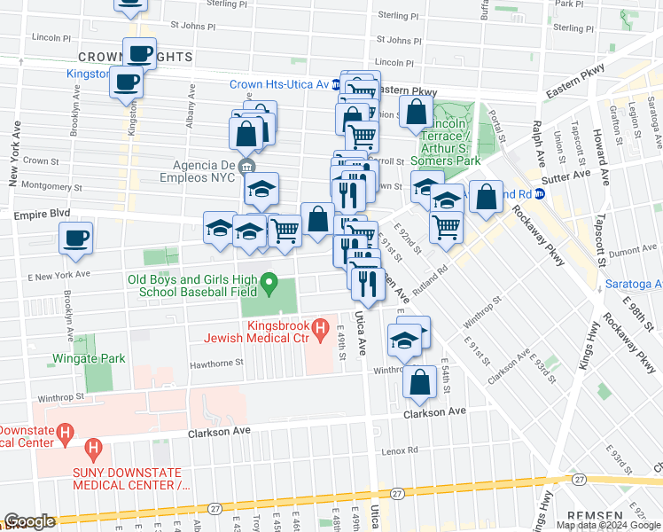 map of restaurants, bars, coffee shops, grocery stores, and more near 835 Maple Street in Brooklyn