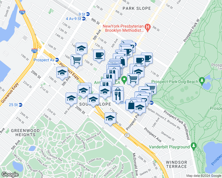 map of restaurants, bars, coffee shops, grocery stores, and more near in Brooklyn