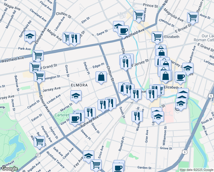 map of restaurants, bars, coffee shops, grocery stores, and more near 218 Murray Street in Elizabeth