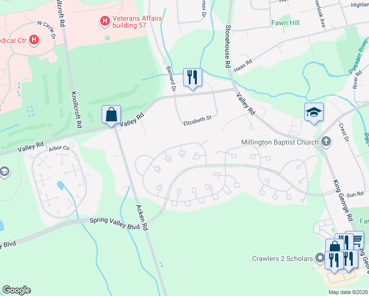 map of restaurants, bars, coffee shops, grocery stores, and more near 15 Alexandria Way in Bernards