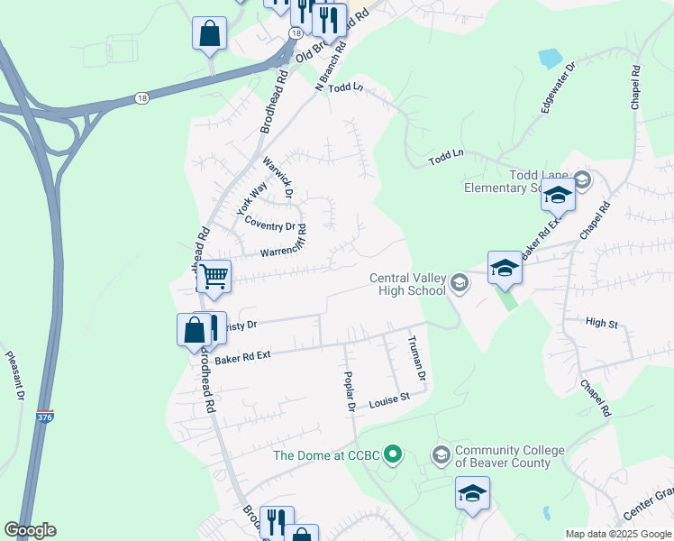 map of restaurants, bars, coffee shops, grocery stores, and more near 1390 Lincoln Drive in Monaca
