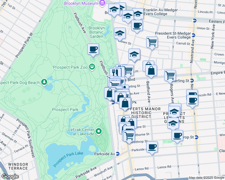 map of restaurants, bars, coffee shops, grocery stores, and more near 486 Flatbush Avenue in Brooklyn