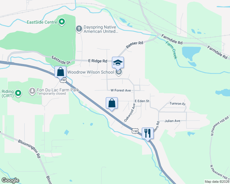 map of restaurants, bars, coffee shops, grocery stores, and more near 121 West Forest Avenue in East Peoria