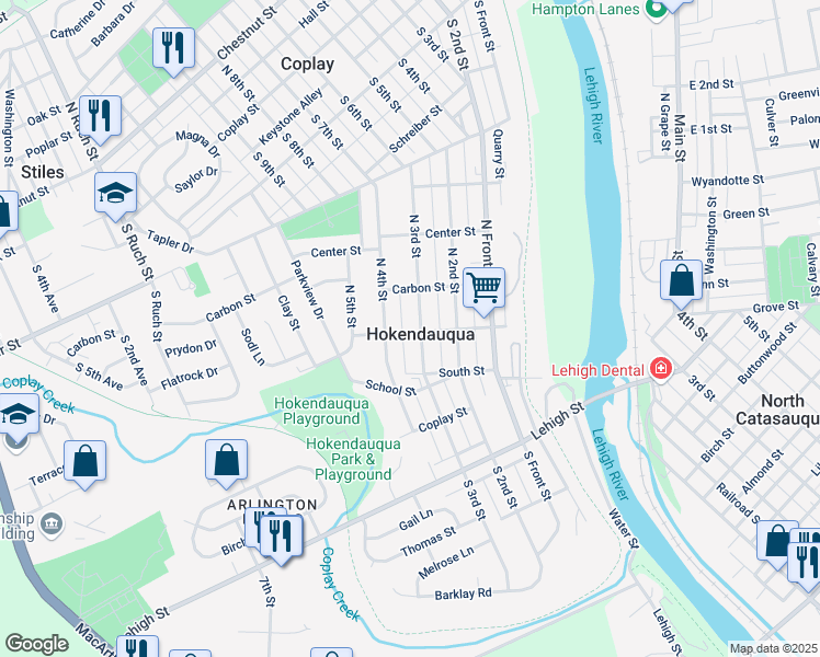 map of restaurants, bars, coffee shops, grocery stores, and more near 3102 North 4th Street in Hokendauqua