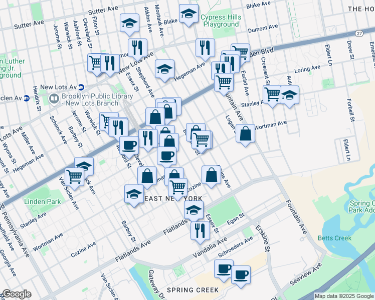 map of restaurants, bars, coffee shops, grocery stores, and more near 921 Shepherd Avenue in Brooklyn