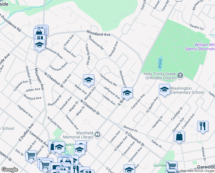 map of restaurants, bars, coffee shops, grocery stores, and more near 208 Jefferson Avenue in Westfield