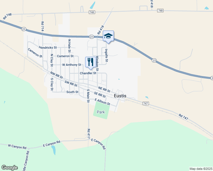 map of restaurants, bars, coffee shops, grocery stores, and more near 173 Ingalls Street in Eustis