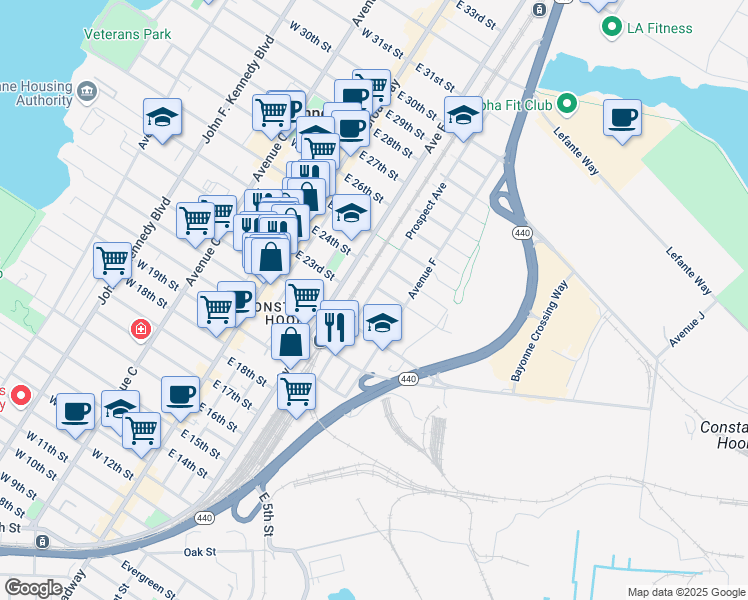 map of restaurants, bars, coffee shops, grocery stores, and more near 71 Prospect Avenue in Bayonne