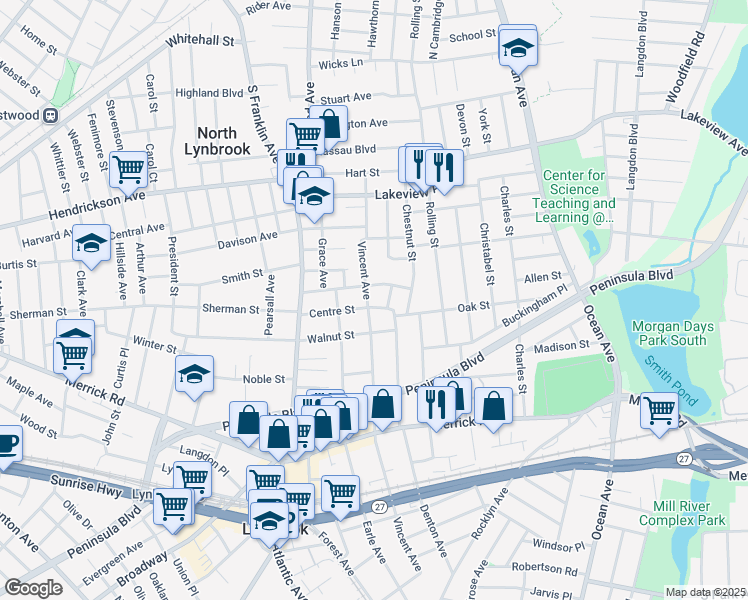 map of restaurants, bars, coffee shops, grocery stores, and more near 311 Vincent Avenue in Lynbrook