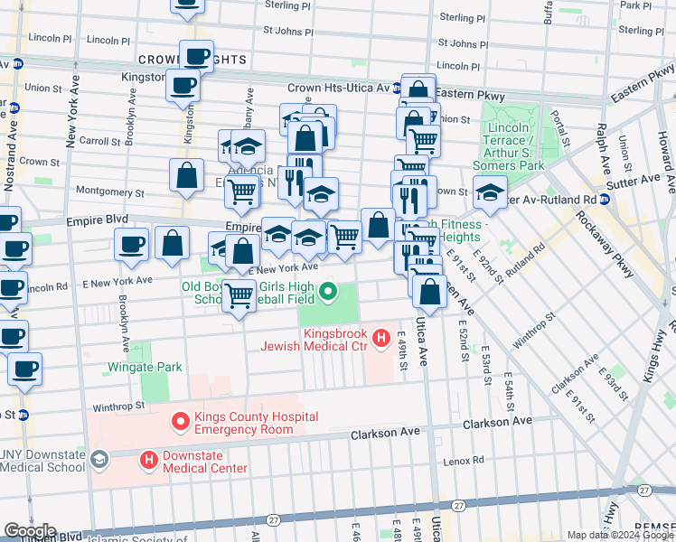 map of restaurants, bars, coffee shops, grocery stores, and more near 767 Maple Street in Brooklyn