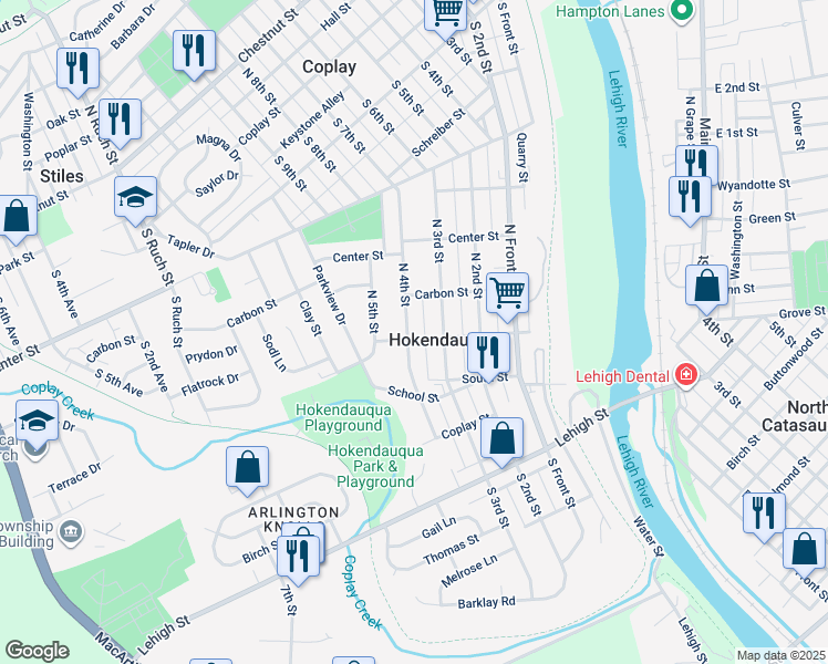 map of restaurants, bars, coffee shops, grocery stores, and more near 3102 North 4th Street in Hokendauqua
