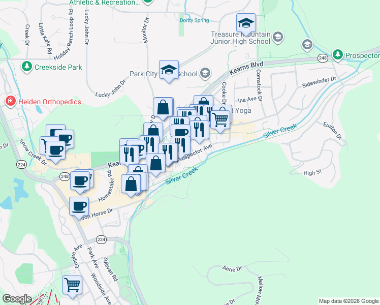 map of restaurants, bars, coffee shops, grocery stores, and more near in Park City