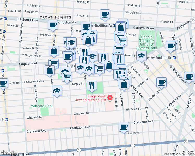 map of restaurants, bars, coffee shops, grocery stores, and more near 767 Maple Street in Brooklyn