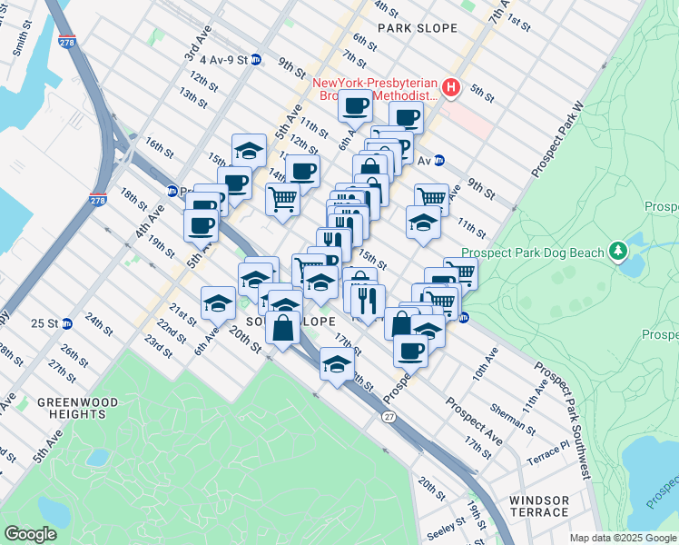 map of restaurants, bars, coffee shops, grocery stores, and more near in Brooklyn