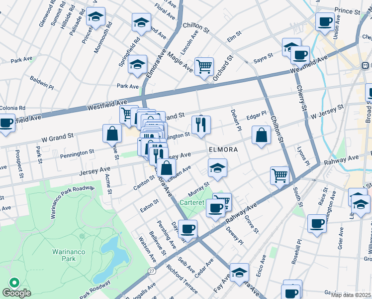 map of restaurants, bars, coffee shops, grocery stores, and more near 440 Jersey Avenue in Elizabeth