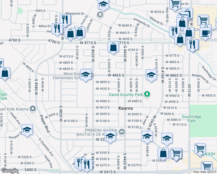 map of restaurants, bars, coffee shops, grocery stores, and more near 4522 West 4925 South in Kearns