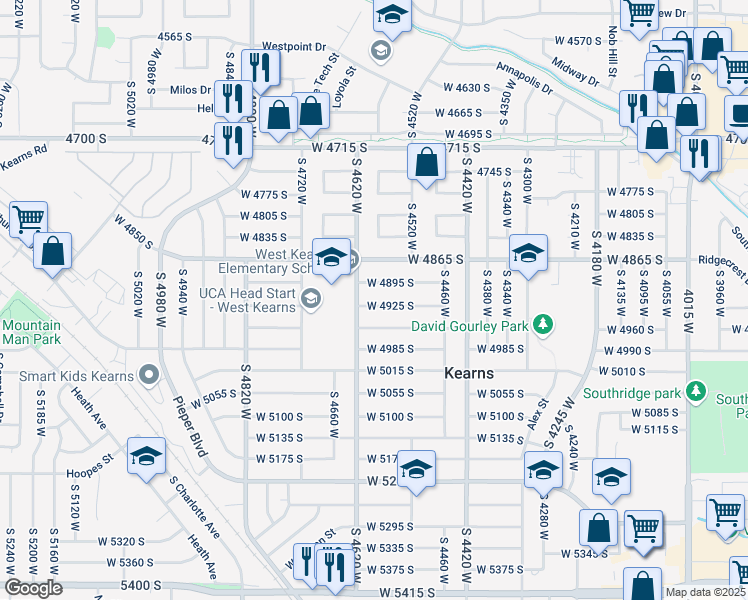 map of restaurants, bars, coffee shops, grocery stores, and more near 4586 West 4925 South in Salt Lake City