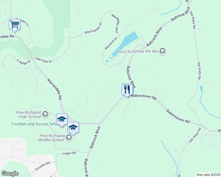 map of restaurants, bars, coffee shops, grocery stores, and more near 11082 Babcock Boulevard in Gibsonia