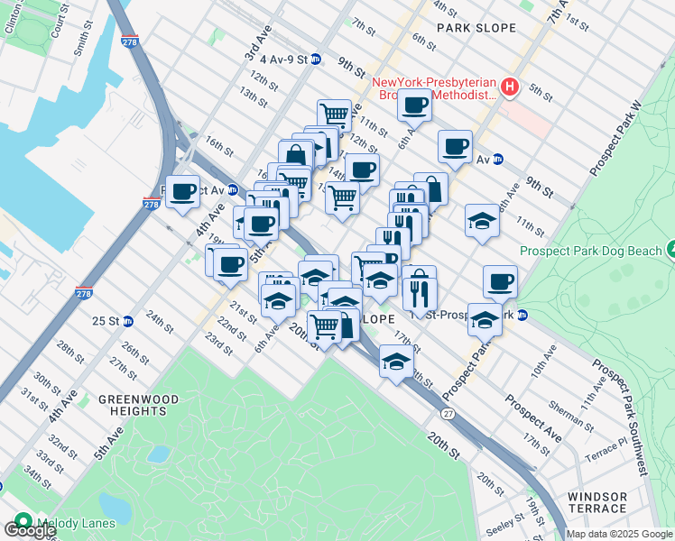 map of restaurants, bars, coffee shops, grocery stores, and more near in Brooklyn