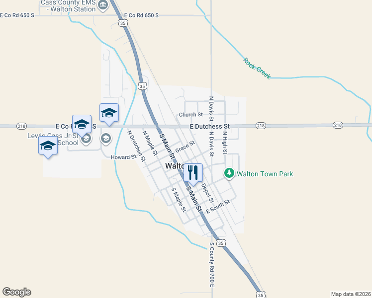 map of restaurants, bars, coffee shops, grocery stores, and more near 201 Grace Street in Walton