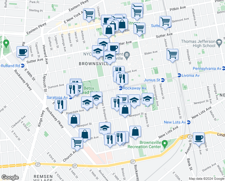 map of restaurants, bars, coffee shops, grocery stores, and more near 380 Chester Street in Brooklyn