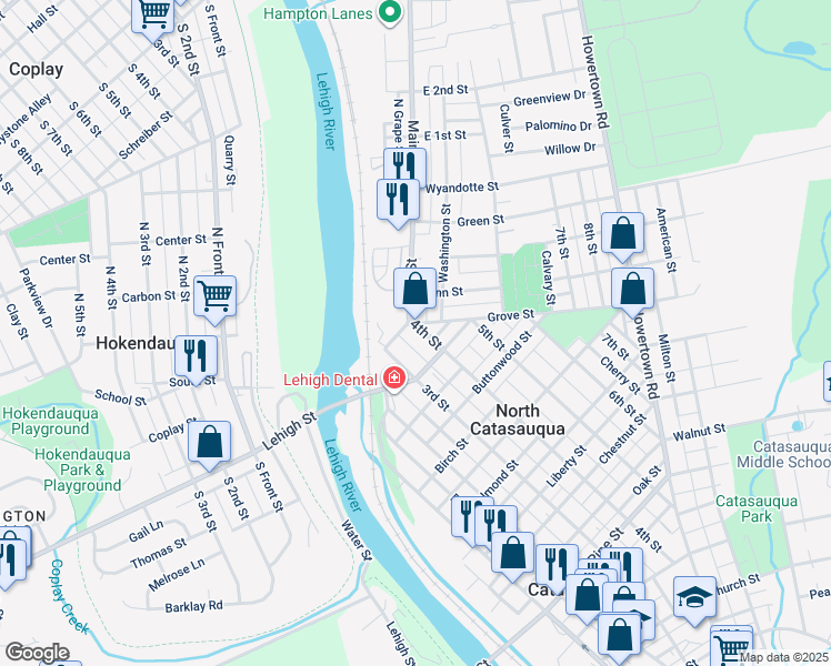 map of restaurants, bars, coffee shops, grocery stores, and more near 1328 4th Street in Catasauqua