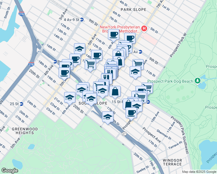 map of restaurants, bars, coffee shops, grocery stores, and more near in Brooklyn