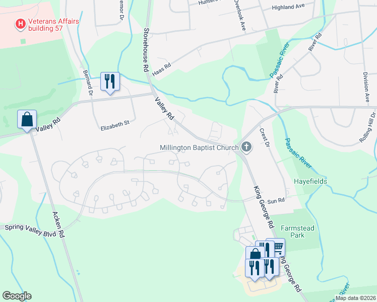 map of restaurants, bars, coffee shops, grocery stores, and more near 80 Smithfield Court in Basking Ridge