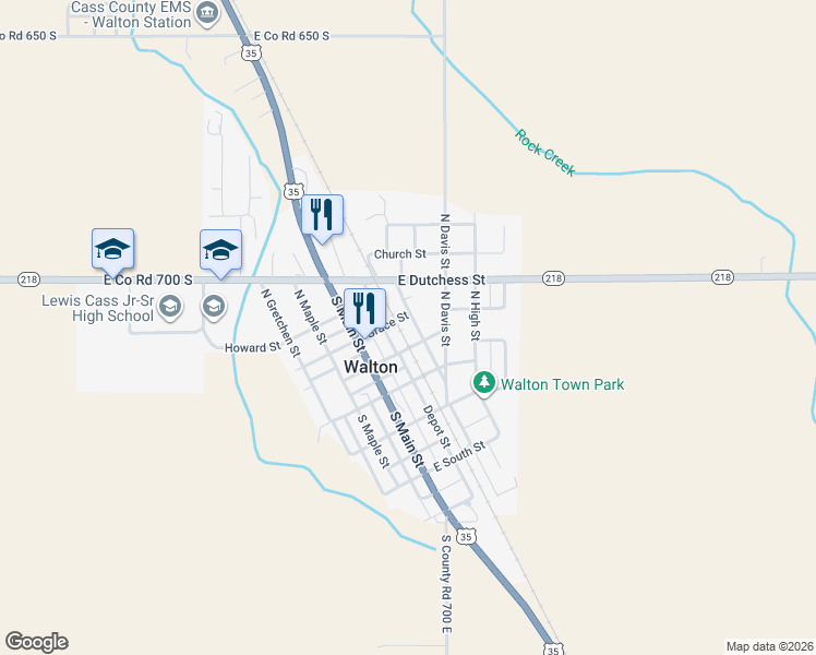 map of restaurants, bars, coffee shops, grocery stores, and more near 201 Grace Street in Walton