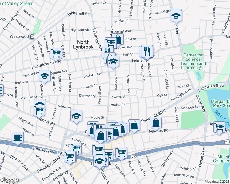 map of restaurants, bars, coffee shops, grocery stores, and more near 321 Earle Avenue in Lynbrook