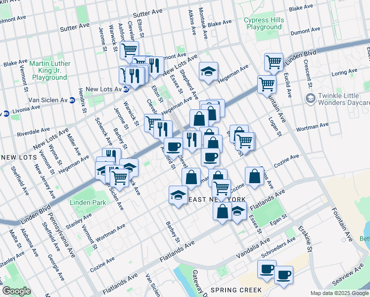 map of restaurants, bars, coffee shops, grocery stores, and more near 872 Elton Street in Brooklyn