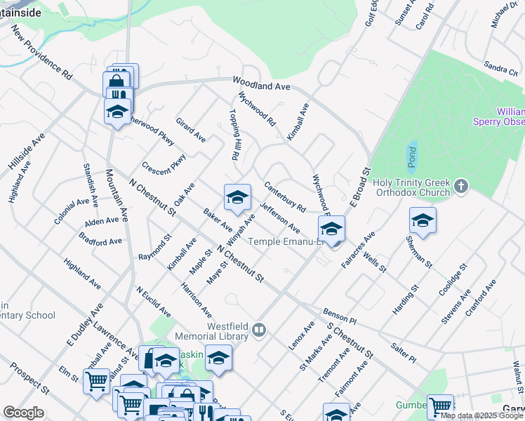 map of restaurants, bars, coffee shops, grocery stores, and more near 215 Jefferson Avenue in Westfield