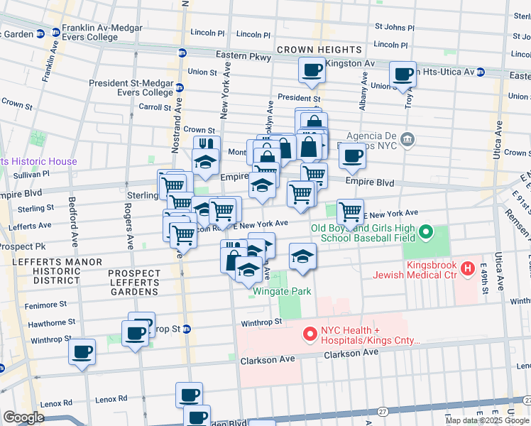 map of restaurants, bars, coffee shops, grocery stores, and more near 519 Brooklyn Avenue in Brooklyn