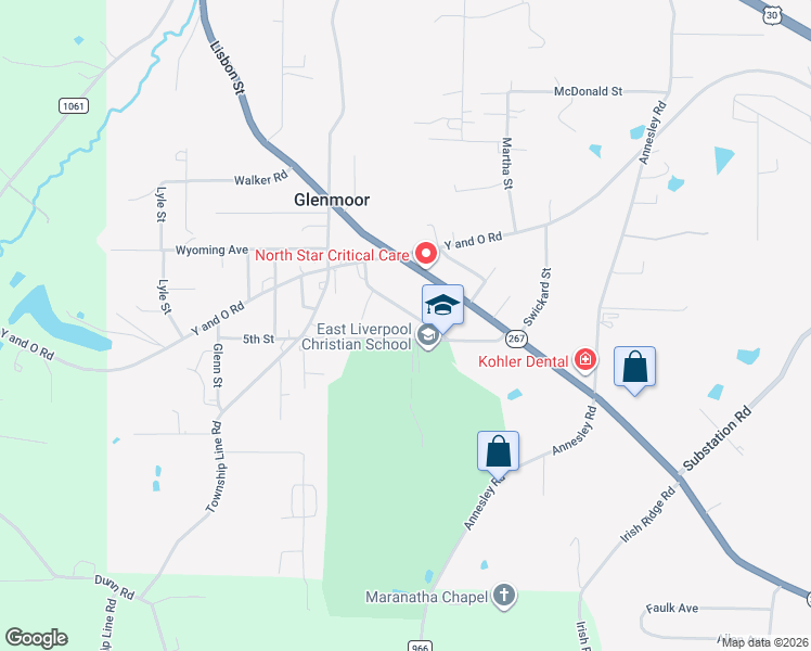 map of restaurants, bars, coffee shops, grocery stores, and more near 46562 Florence Street in East Liverpool