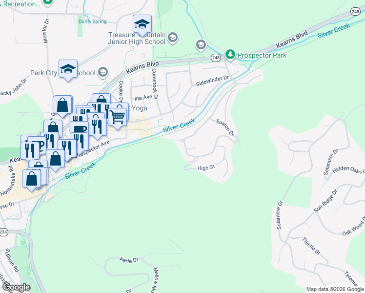 map of restaurants, bars, coffee shops, grocery stores, and more near 1979 Paddington Drive in Park City