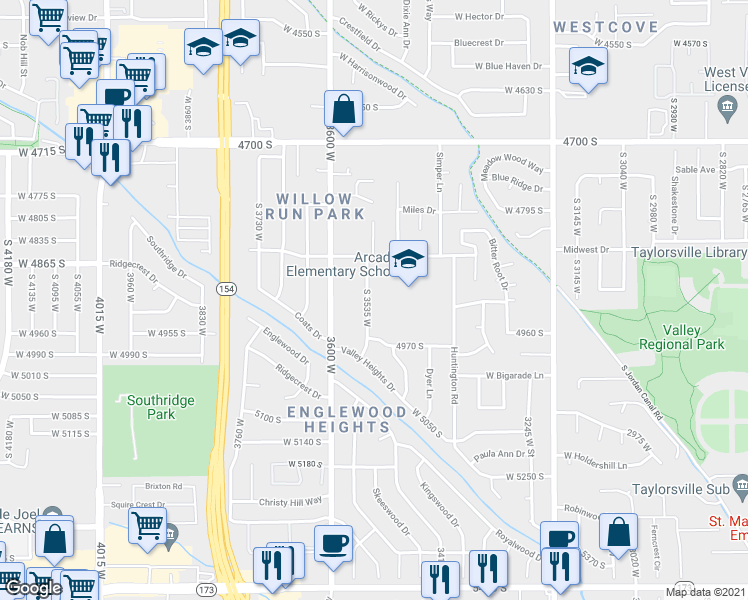 map of restaurants, bars, coffee shops, grocery stores, and more near 4911 South 3535 West in Taylorsville