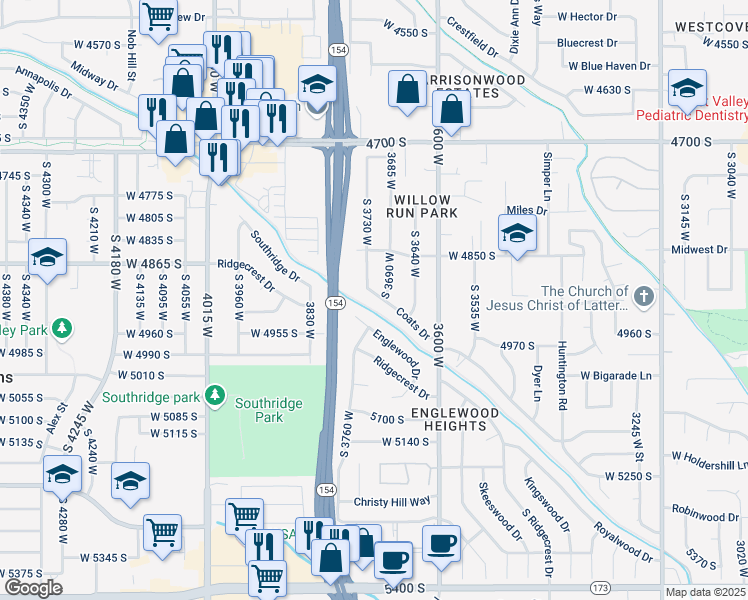 map of restaurants, bars, coffee shops, grocery stores, and more near 3719 Coats Drive in Salt Lake City