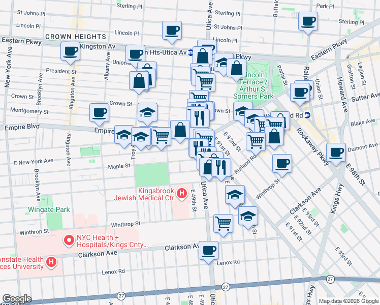 map of restaurants, bars, coffee shops, grocery stores, and more near 835 Maple Street in Brooklyn