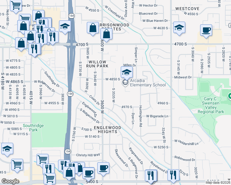 map of restaurants, bars, coffee shops, grocery stores, and more near 4911 South 3535 West in Taylorsville