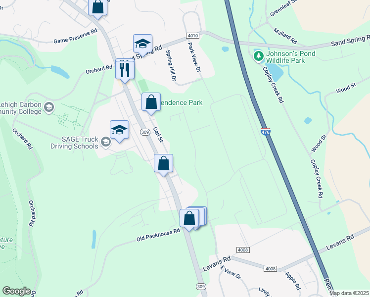 map of restaurants, bars, coffee shops, grocery stores, and more near 4250 Independence Drive in Schnecksville