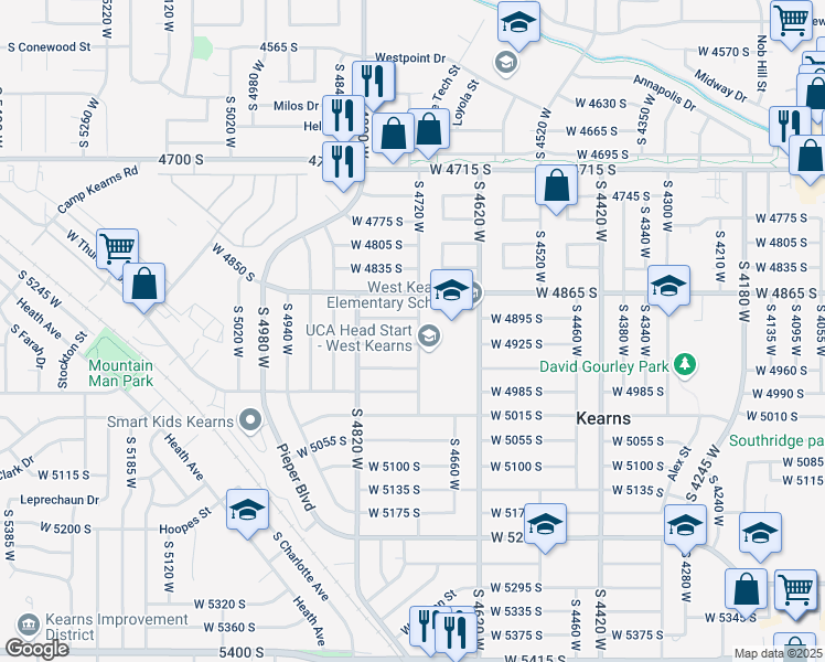 map of restaurants, bars, coffee shops, grocery stores, and more near 4731 West 4925 South in Kearns
