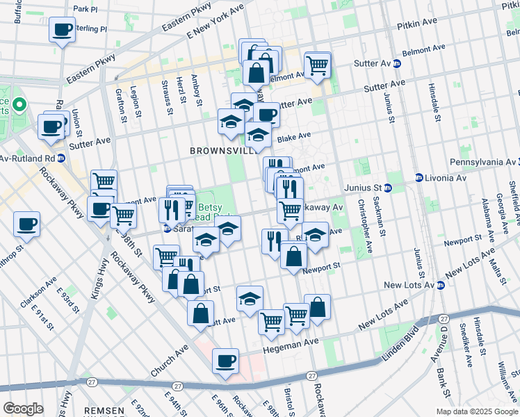 map of restaurants, bars, coffee shops, grocery stores, and more near 372 Bristol Street in Brooklyn