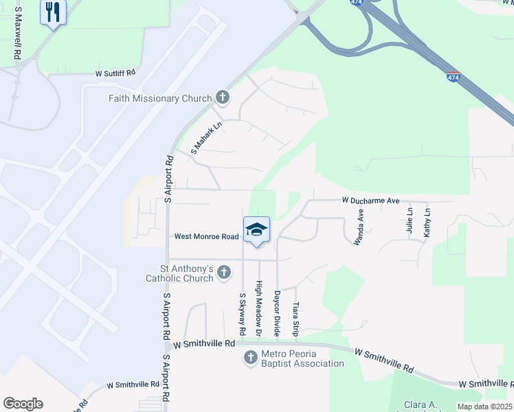 map of restaurants, bars, coffee shops, grocery stores, and more near 2324 South Skyway Road in Bartonville