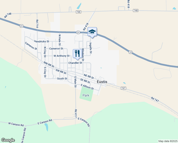 map of restaurants, bars, coffee shops, grocery stores, and more near 173-199 Ingalls Street in Eustis