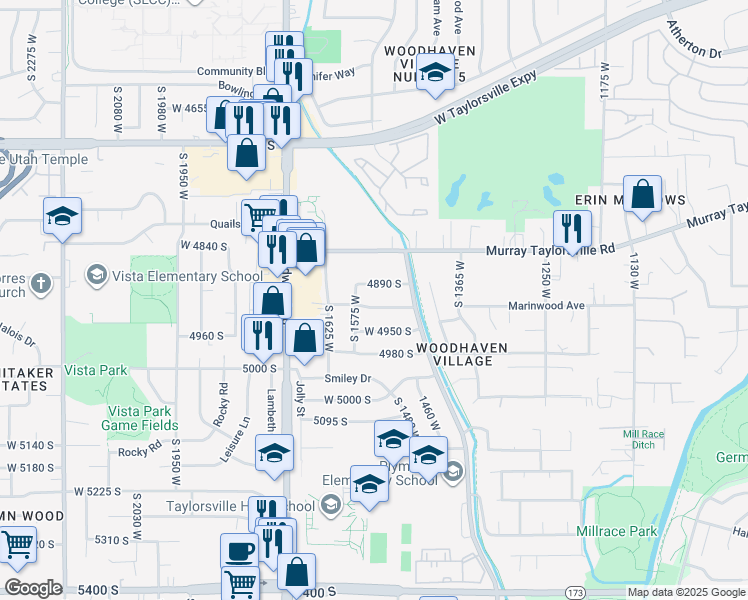 map of restaurants, bars, coffee shops, grocery stores, and more near 1540 West 4920 South in Taylorsville