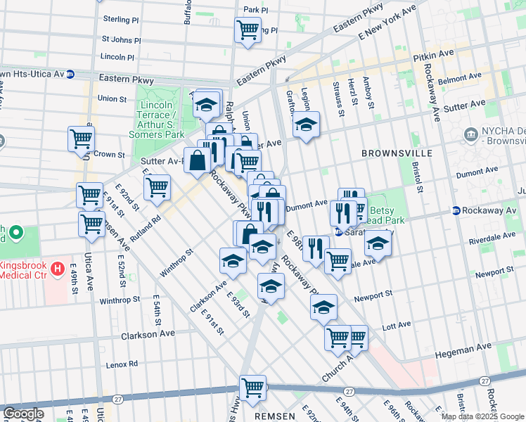 map of restaurants, bars, coffee shops, grocery stores, and more near 212b East 98th Street in Brooklyn