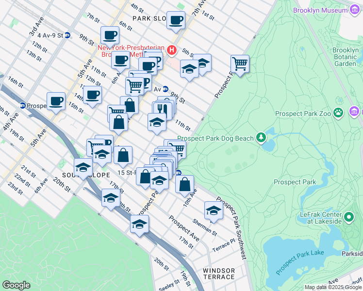 map of restaurants, bars, coffee shops, grocery stores, and more near 179 Prospect Park West in Brooklyn