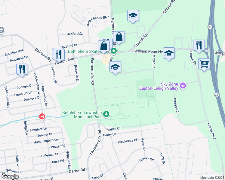 map of restaurants, bars, coffee shops, grocery stores, and more near 4660 Pheasant Run Court in Bethlehem